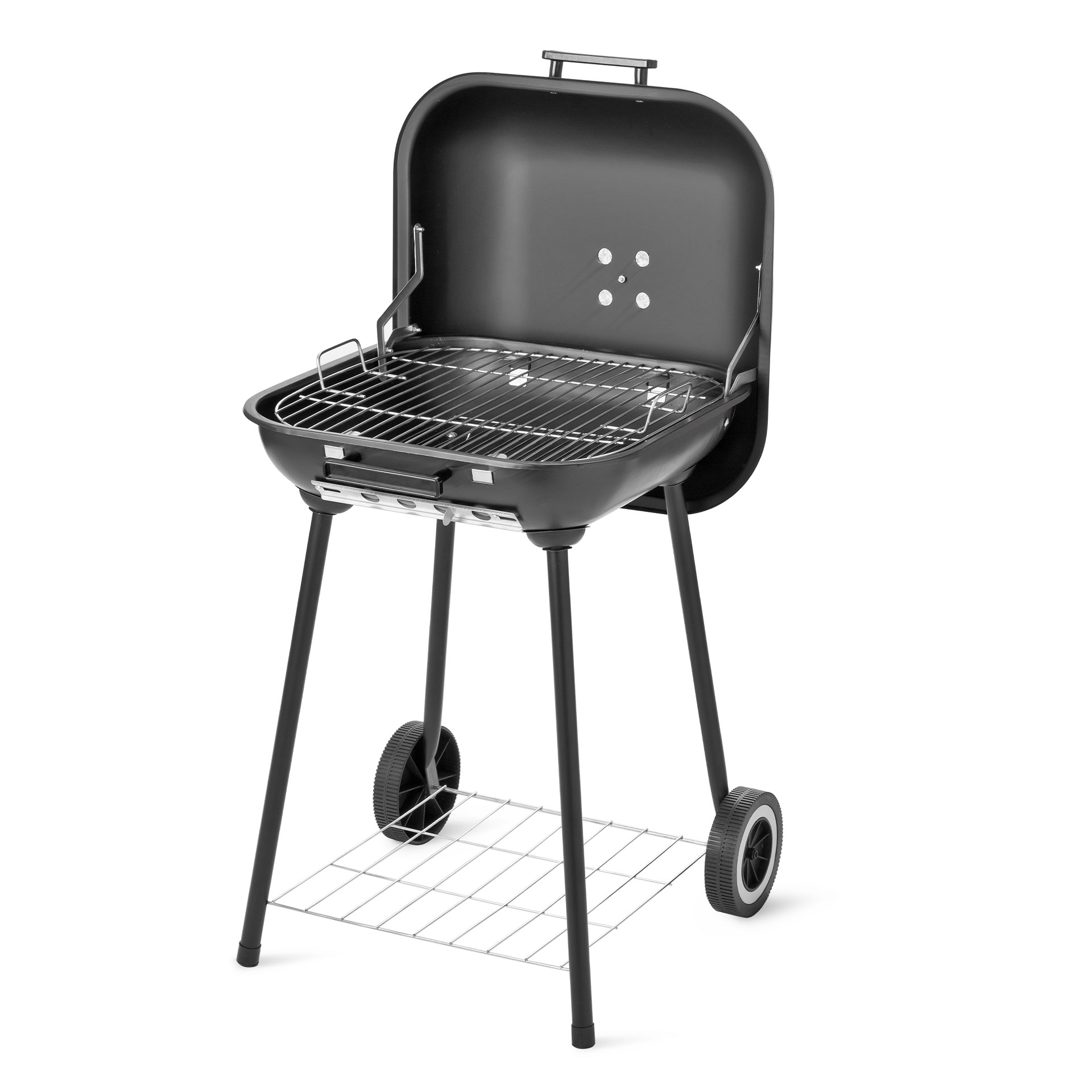 Mobile charcoal grill with lid