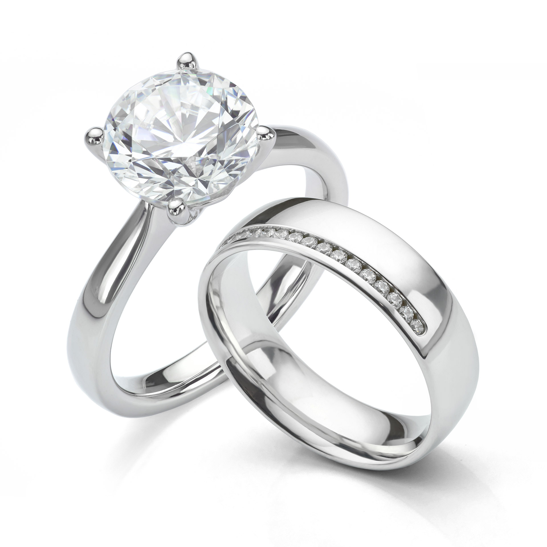 Diamond engagement ring with matching wedding band